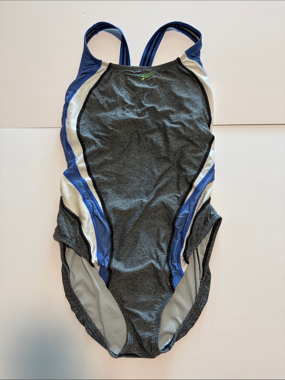 Speedo Heather Quantum Splice One Piece Swimsuit Gray Blue Size 12